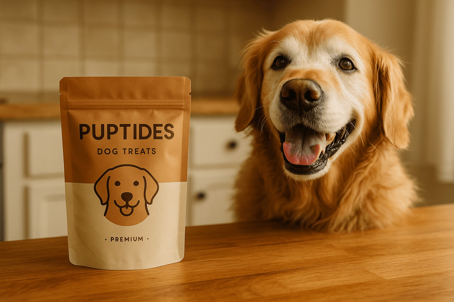 Premium BPC-157 dog treats on natural surface with soft lighting